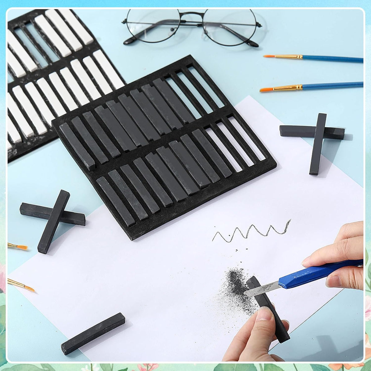 48 Pcs Soft Chalk Pastels Set Soft Pastel for Artists Square Sketch Chalk Non-toxic Artist Pastel Sticks for Professional Artists Students and Art Lovers(Black, White)