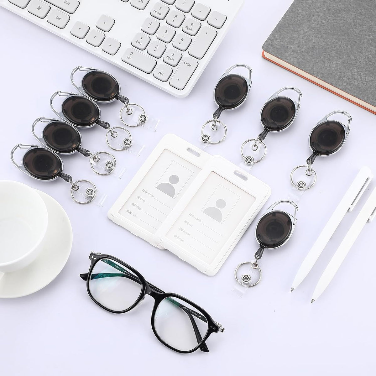 Honoson 30 Pcs Heavy Duty Retractable Badge Reels Batch ID Badge Holder Retractable Clip Bulk Key Holder with Ring for Office Worker Employee, Doctor Nurse Gifts (Transparent Black)