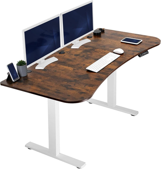 VIVO Electric 63 x 32 in Rustic Standing Desk, Memory Height Adjustment, 1B Series, Vintage Brown Top White Frame, DESK-KIT-1W1N