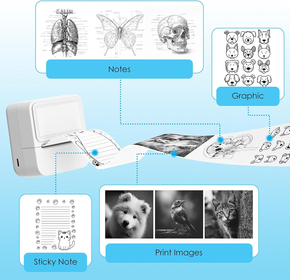 Bluetooth Sticker Printer with 1 Roll of Sticker Paper, Y2C Mini Sticker Maker Machine, Pocket Thermal Label Maker Machine with Tape for DIY, Notes, Label – Ideal Gift for Kids&Student, White