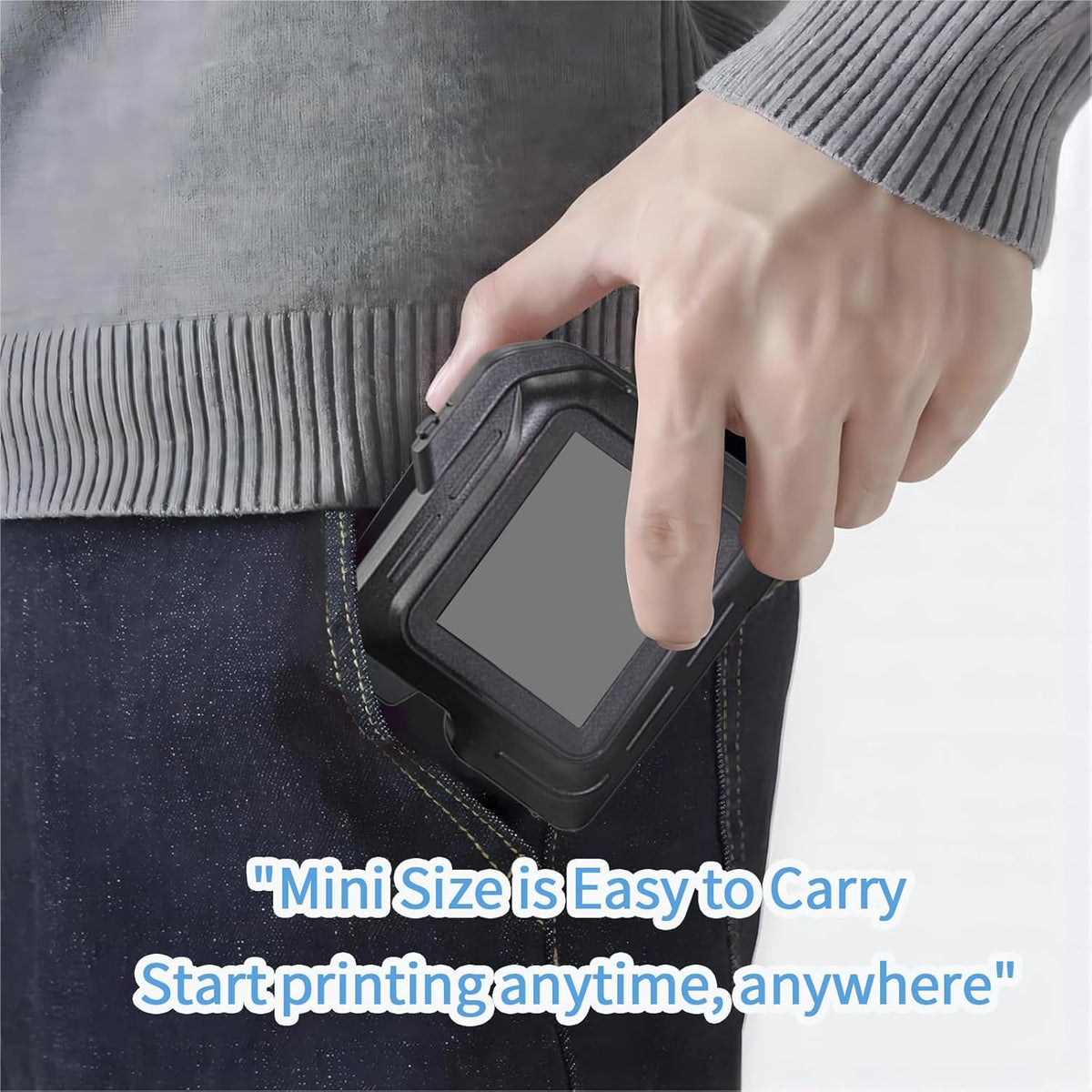 Mini Handheld Inkjet Printer, 0.5" Nozzle, 2.8" Touch Screen, Portable, Black, Monochrome, 600 dpi, 8 ppm, Simplex, USB-C, Water-based Ink, Industrial Use