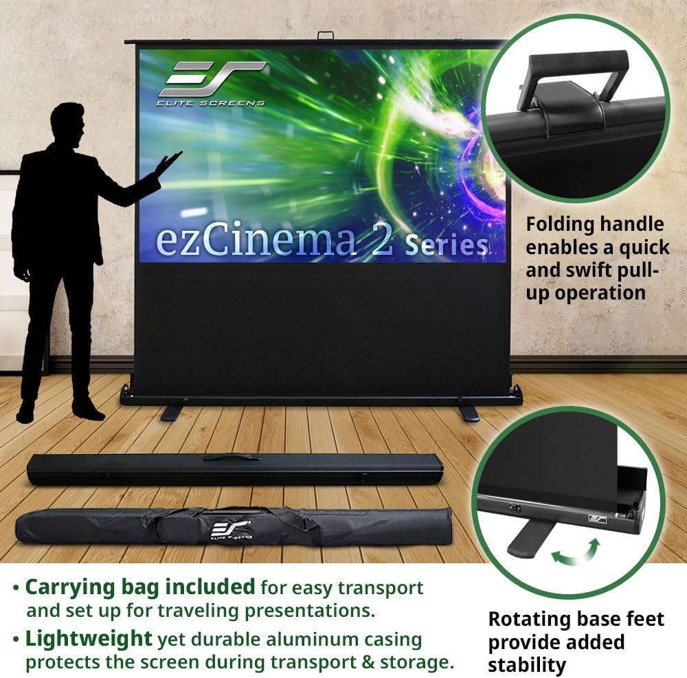 Elite Screens ezCinema 2, Portable Manual Floor Pull Up Scissor Backed Projector Screen, 84-Inch, Home Theater Movie Office Classroom Projection Carrying Bag, US Based Company 2-YEAR WARRANTY, F84XWV2