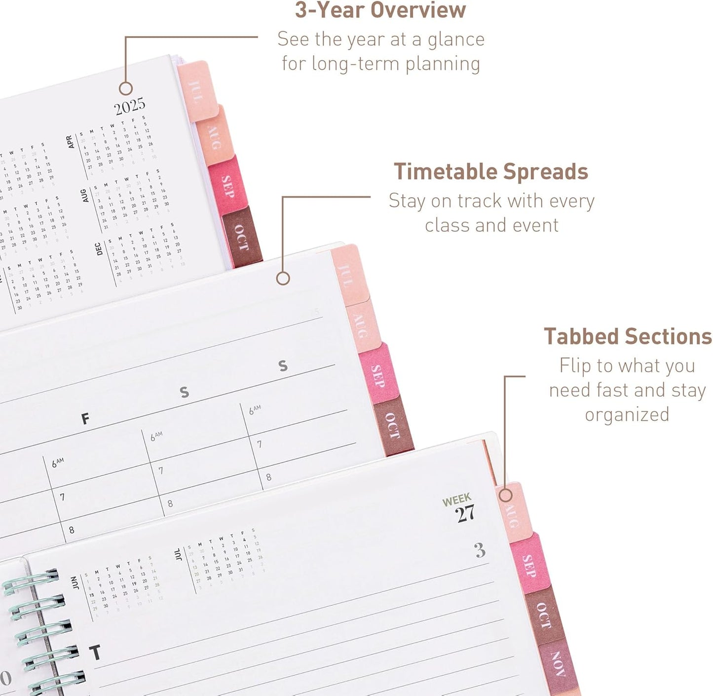Rileys Academic Planner 2025-2026, Daily, Weekly & Monthly Planner, July 2025 - June 2026, Student Notes Pages, Twin-Wire Binding, Weekly Agenda for School & Work (8 x 6-Inches, Green, Typographic)