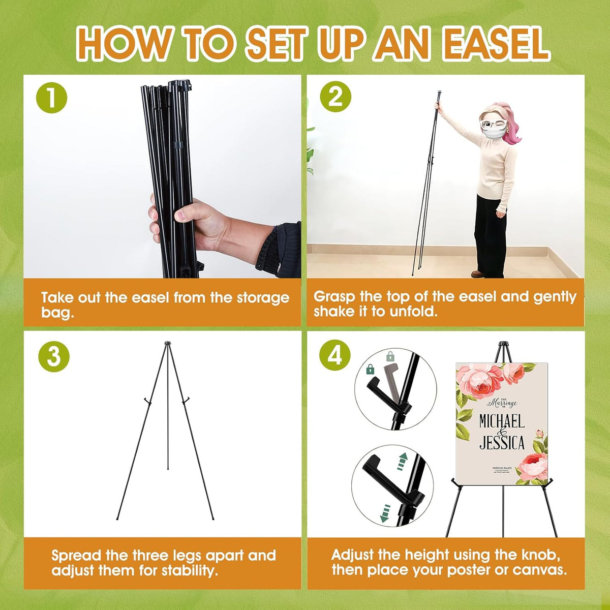 AROIC 63 "Easel Stand for Display, 10 Pack Portable Foldable Metal Easel, Easels for Signs Wedding Logos,Arts, Painting,Adjustable Floor Easels with 10 Storage Bag