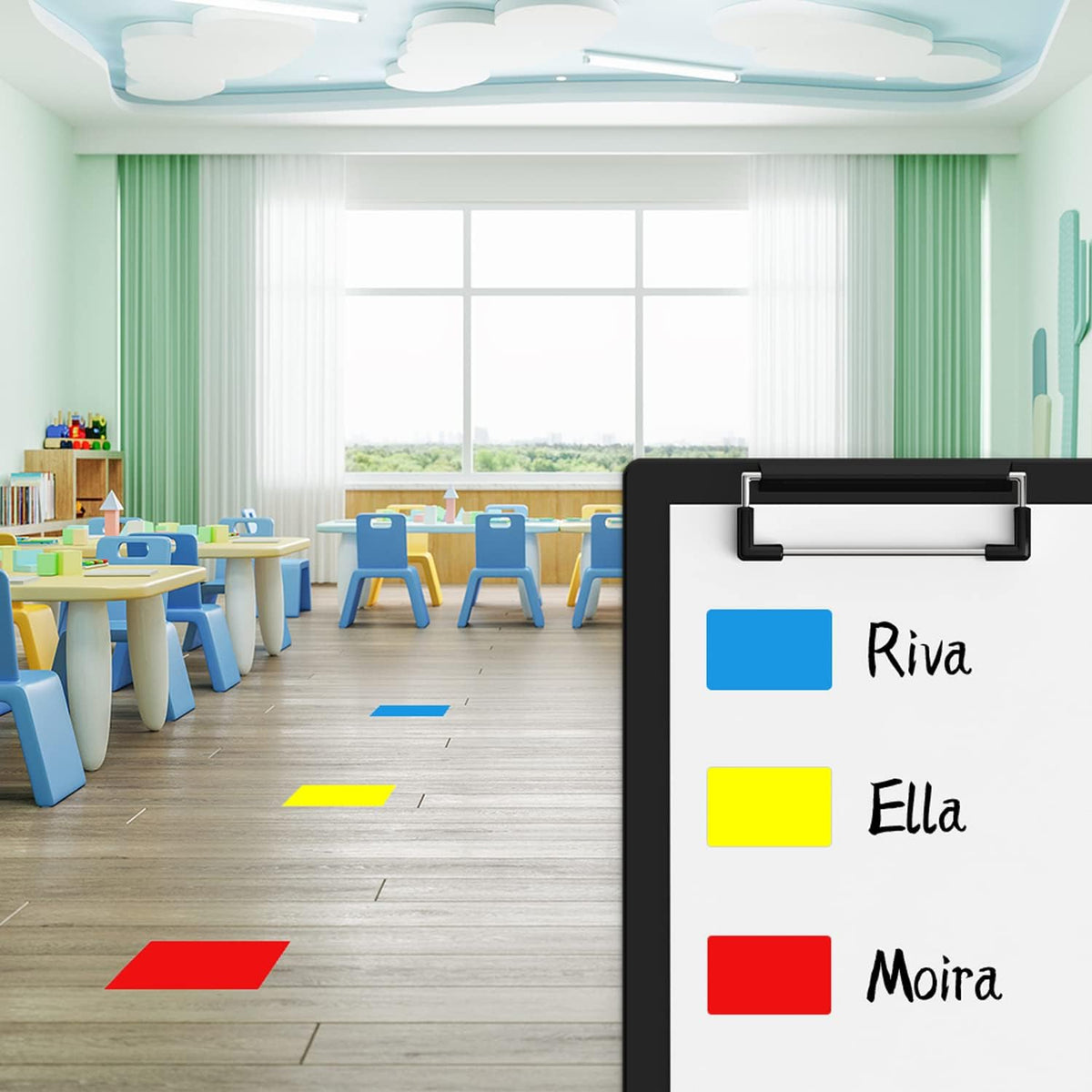 Rectangle Labels Sticker 3×5 Inch Vinyl Floor Stickers Color Coding Name Tags Roll Removable 200 PCS, Blue