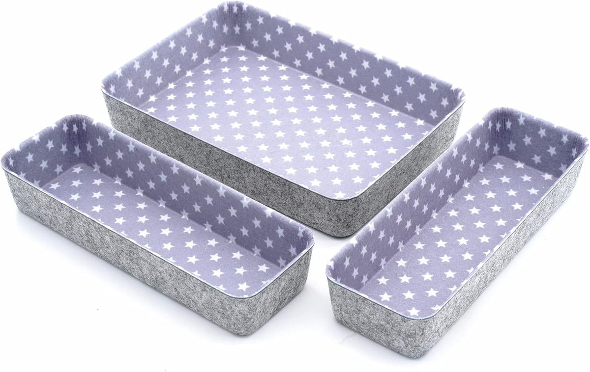 Welaxy Desk Drawer Organizer Bins with Modern Pattern Home Office Storage Bin Sturdy Small Sharrow Cozy Cubby Organize Box Gifts idea 3-Piece (Star)