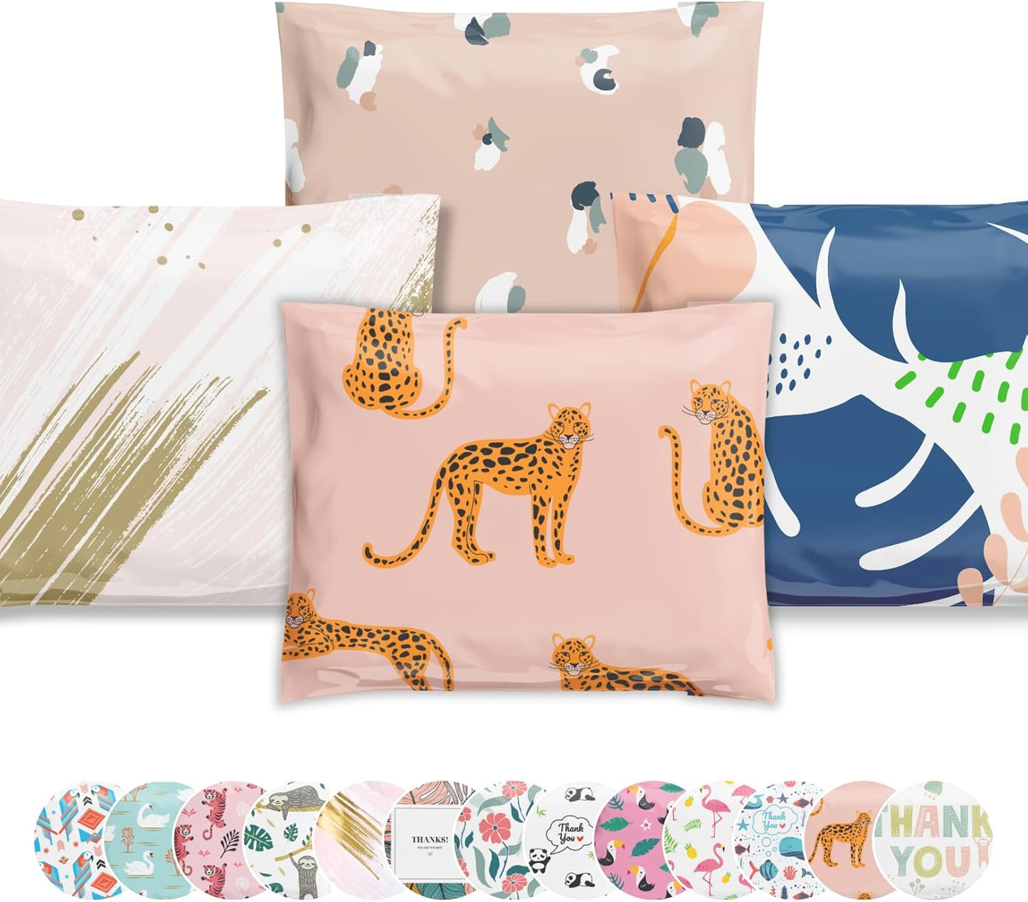 Poly Mailers 10x13 100 Pack | Self-Sealing Shipping Bags Envelopes for Small Business | Waterproof Durable Packaging | Variety Sample Pack | Thank You Floral Cat Gold | à la mode Mailers
