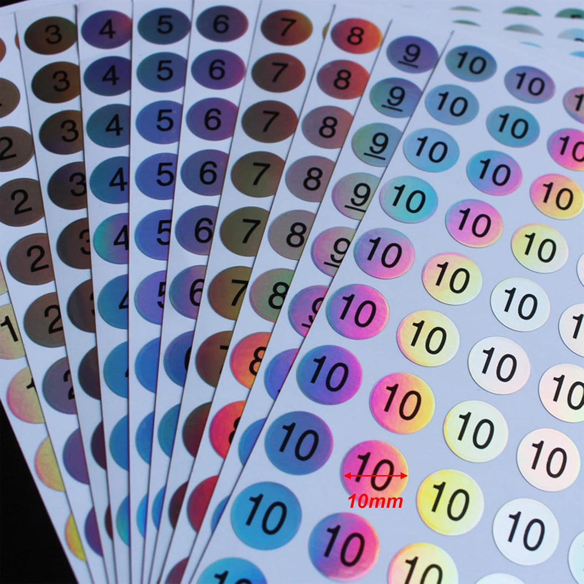 20 Sheets 1 to 20 Waterproof Reflective Laser Number Stickers,Round Self Adhesive Stickers/Inventory/Storage Organizing Sticker