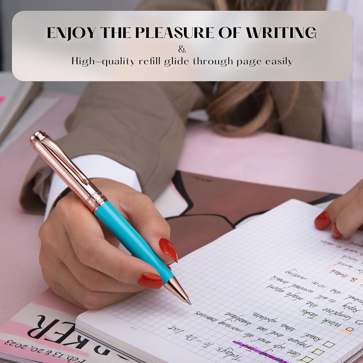 Luxury Gel Pen, Top Set With 8mm Brilliant Diamond,Delicate Green Pen Lacquer,Rose Real Gold Finish, Black Ink Refill,Fancy Gift Pen For Girl, Unique, Professional, Office Pens