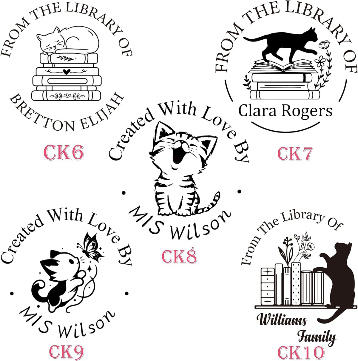 Personalized Book Embosser Stamp with Handle Set, Custom Self-Inking Library Stamp with Name & Design, Elegant Invitation Seal from Library Stamp Kit, Birthday, Book Lover Gifts (Cutty Cats)