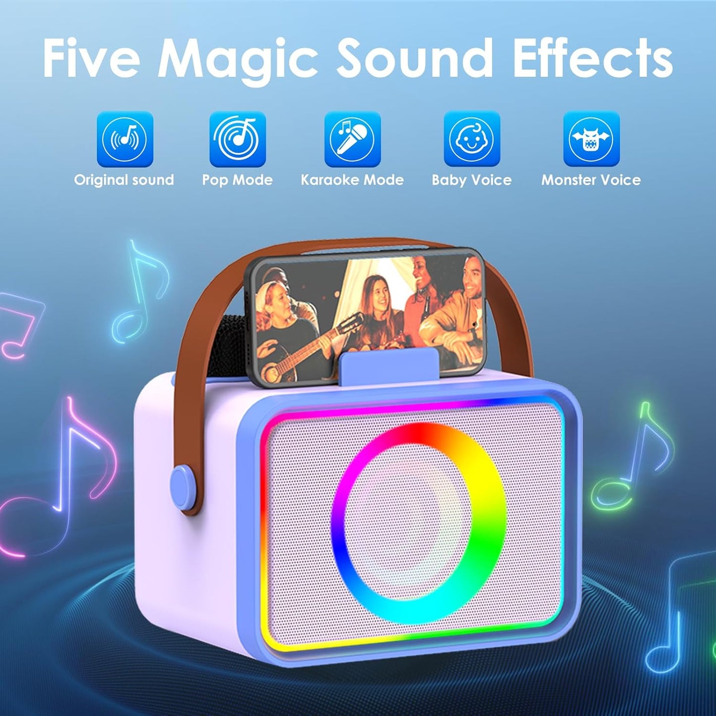 Karaoke Machine,Portable Bluetooth Speaker with 2 Wireless Microphone for Adults & Kids with LED Lights, Karaoke Microphone with PA System Supports USB/TF/AUX,Gift for Party (Purple Blue)