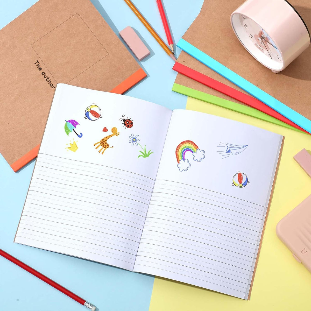 Henoyso 40 Pcs 120 Pages Primary Composition Notebooks K-2, Primary Journal Grades K-2, Writing Journal Practice Notebook for Kids in Preschool, Kindergarten, Back to School Supplies (Rainbow)