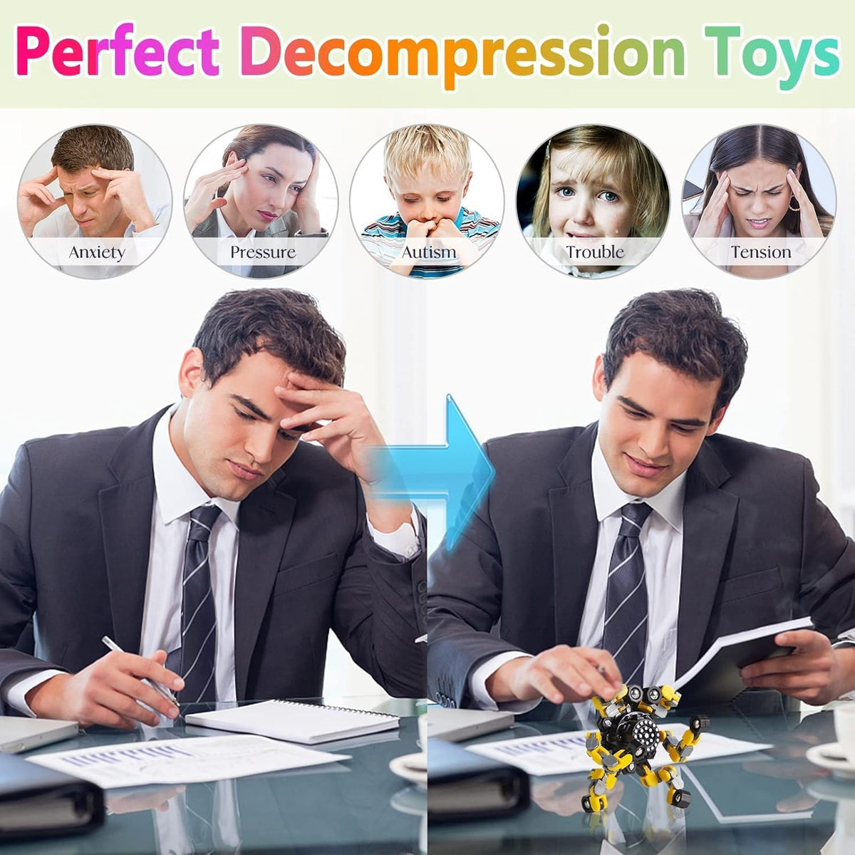Transformable Fidget Spinners 32 Pcs for Kids and Adults Stress Relief Sensory Toys for Boys and Girls Fidget Toy Classroom Party Favors for Kids 4-8 8-12, Goodie Bag Stocking Stuffers Gifts