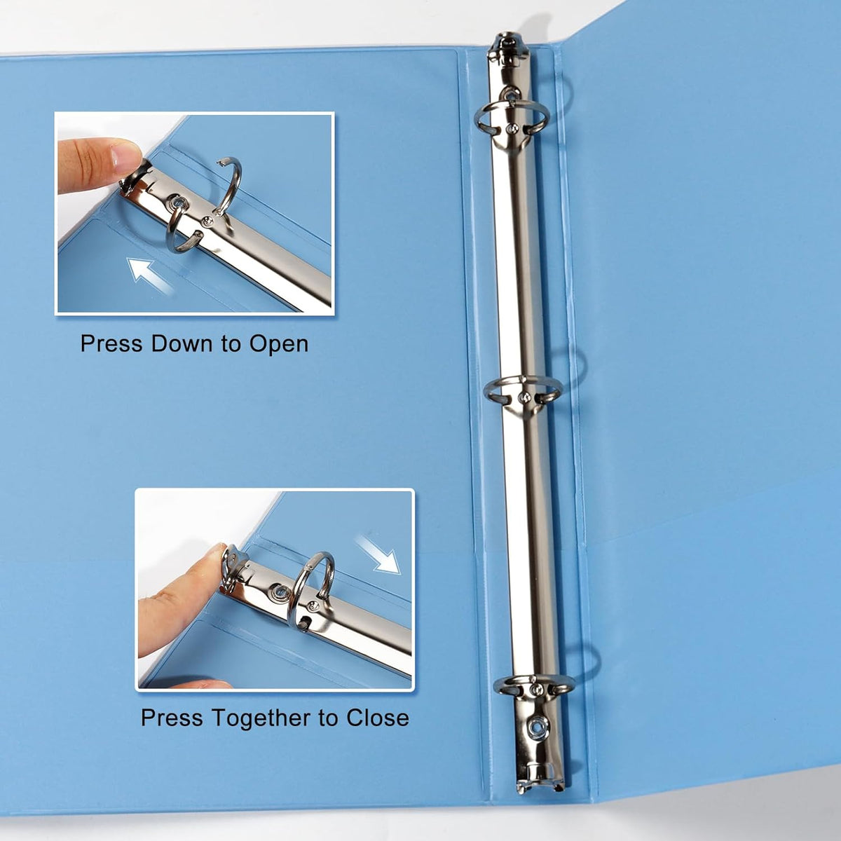 COMIX Standard 3 Ring Binder 1 inch with Clear View Cover, 1" Round Ring View Binder Holds 200 Sheets of US Letter Size Paper for School Office Supplies, 6 Pack (Pale Blue)