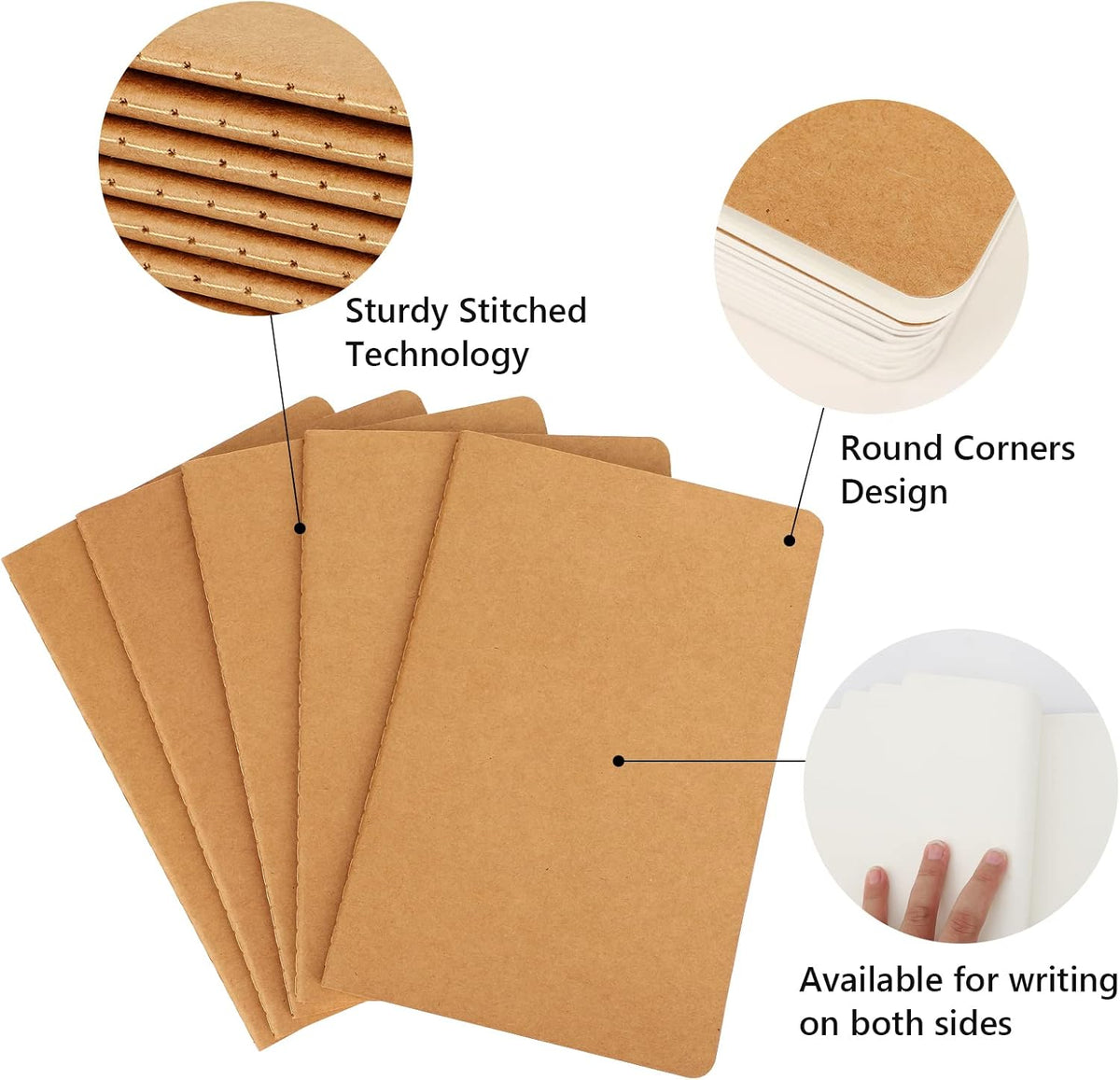 EUSOAR Blank Paper Notebook, 36pcs A5 5.5"x8.3" 60 Pages Soft Cover Kraft Subject Journal Diary Notebooks, Writing Note Pads Sketchbook Memo Composition, for School Office College