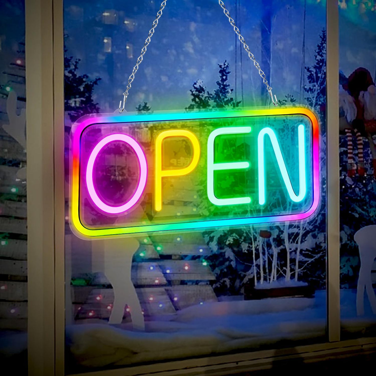 Open Sign LED for Business, 16×8 inch Bright Neon Open Sign, Color Changing & Scrolling and Flashing Modes, Powered by USB with ON/OFF Switch for Bar Restaurant Storefront Window Decor