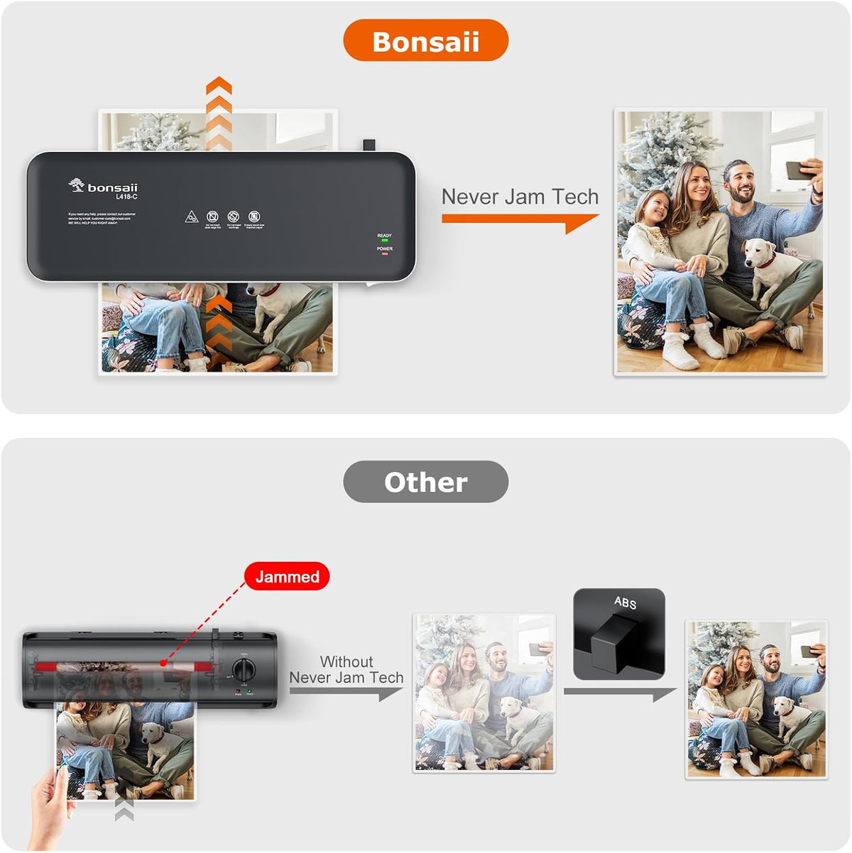 Bonsaii Laminator Machine, 9 Inch Laminators Machine with 50 Laminating Sheets, Laminator with Never Jam Technology for Doc/Posters/Photo, Simple Convenient for Home, Office and School - L418-C Grey