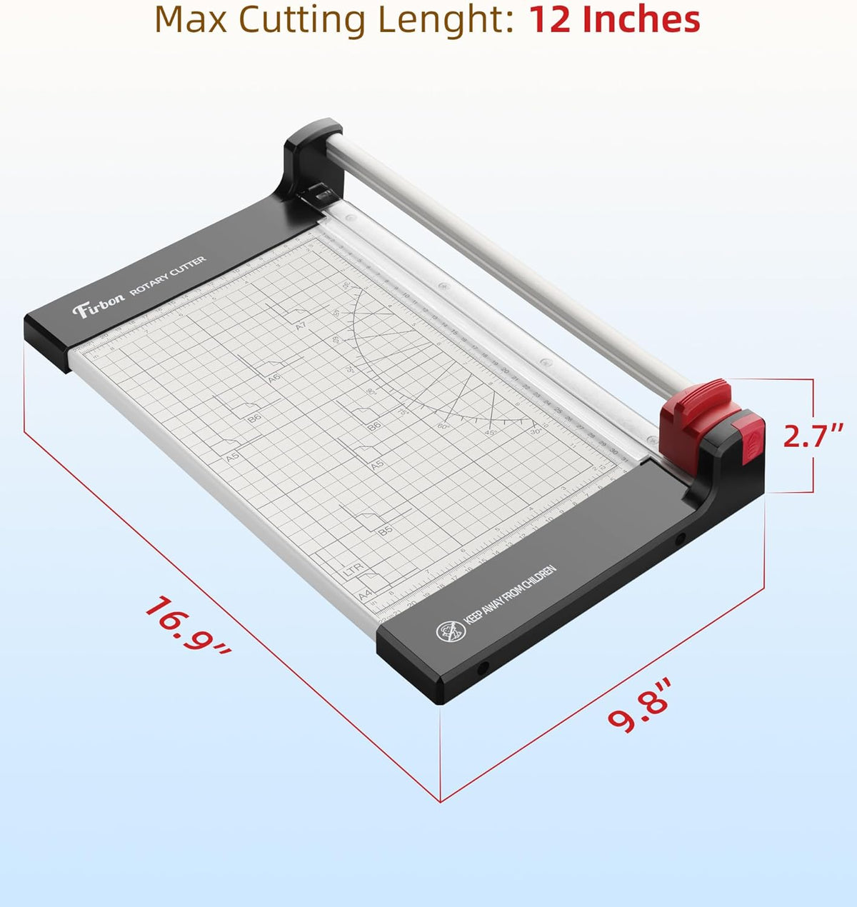 Firbon 12" Rotary Paper Trimmer with Replaceable Blade, Heavy Duty 12-Sheet Capacity Cutter for Cardstock, Photos, Scrapbooking, Office, School & Studio