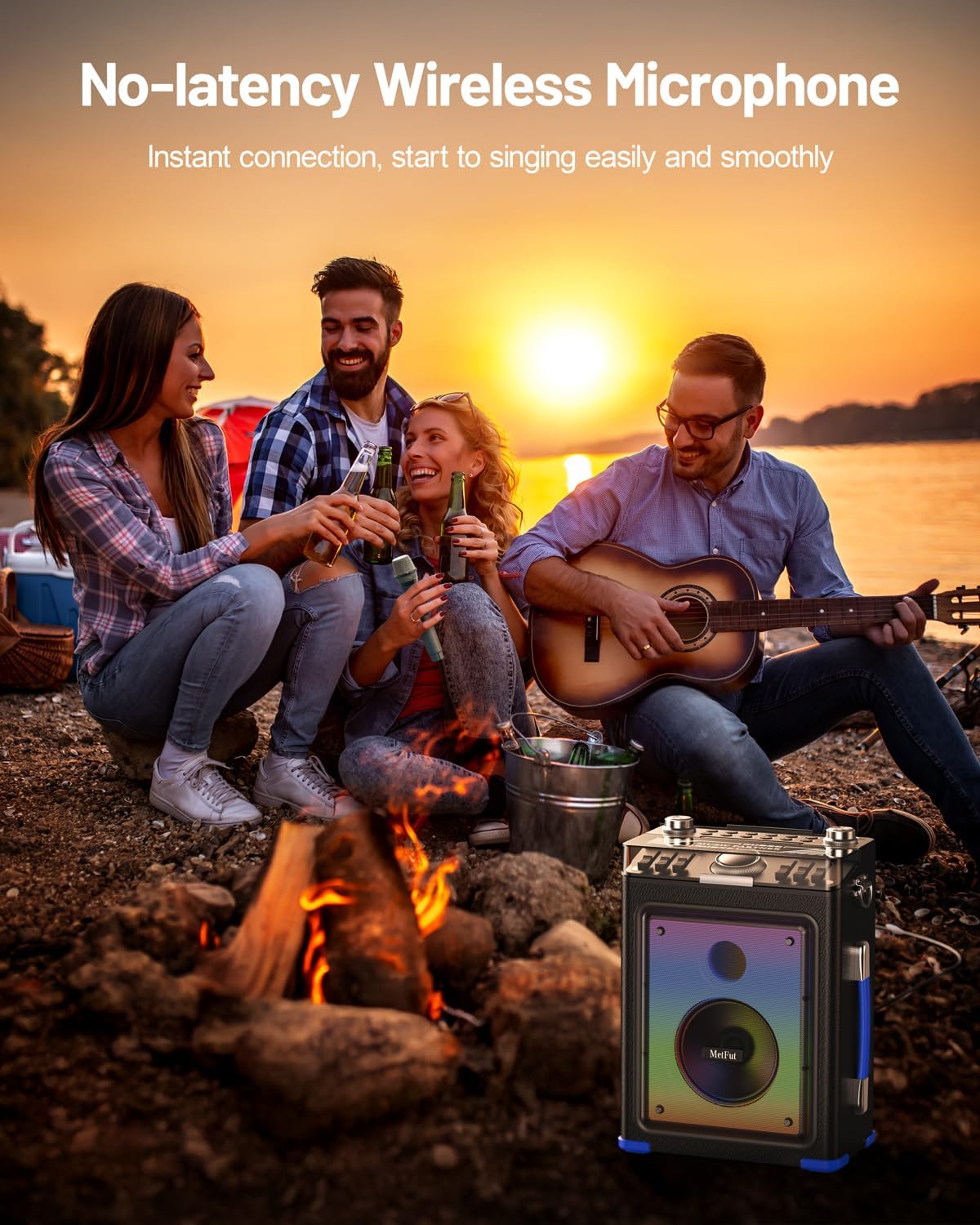 Professional Karaoke Machine for Adults with Bluetooth 5.3, 2 Wireless Mics, Portable Wooden Speaker PA System with Bass/Treble Adjustment for Backyard, Home Parties and Camping-Blue