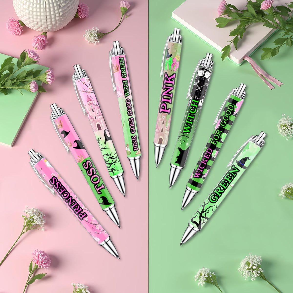 Princess and Witch Pens Set – Magical Fantasy-Themed Ballpoint Pens for Girls, Students, and Stationery Lovers – Smooth Writing Pens for School, Journaling, or Gifts – Enchanting Design, 8 Pack