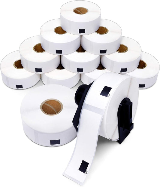 Aegis Adhesives - Compatible Labels Replacement for Brother DK-1201 (1.1" X 3.5”) Address & Barcode, Use with QL Label Printers - 12 Rolls + 1 Frame