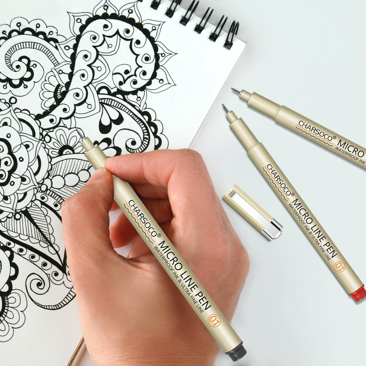 01 Micro Pen, Fine Point Pen with 12 Colors, Waterproof Archival Ink, 0.25mm Fineliner Ink Pens for Artist Illustration, Sketching, Anime, Manga, Technical Drawing and Scrapbooking