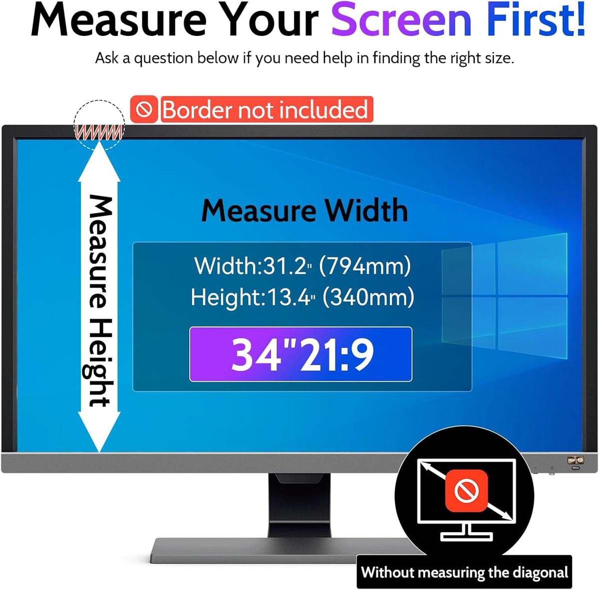Computer Privacy Screen 34 Inch for 21:9 Curved Monitor, Removable 34inch Anti Blue Light Anti Glare Monitor Privacy Filter Shield