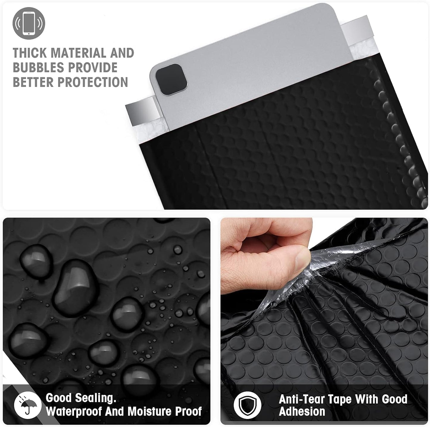 Metronic Bubble Mailers 8.5x12 500 Pack Black Waterproof Thick Padded Envelopes Mailing Envelopes Bubble Padded for Packaging, Makeup, Gift, Mailing, Shipping, Small Items Supplies