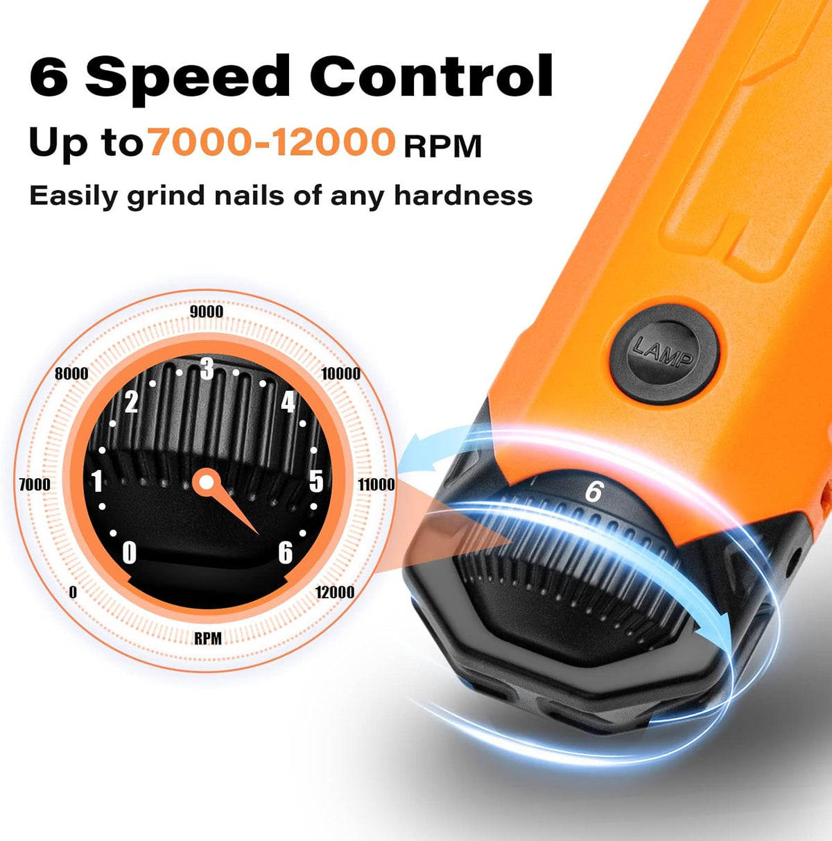 Casfuy 6-Speed Dog Nail Grinder - Newest Enhanced Pet Nail Grinder Super Quiet Rechargeable Electric Dog Nail Trimmer Painless Paws Grooming & Smoothing Tool for Large Medium Small Dogs (Orange)