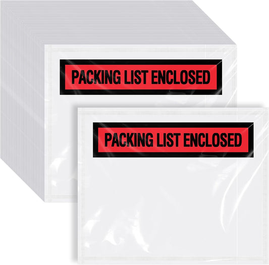 1000 Pcs Packing Slip Envelope Pouches Clear Self Adhesive Shipping Label Sleeves Waterproof Packing List Envelopes Pockets Top Loading Shipping Pouches Enclosed Bags (Red,7.5" x 5.5")