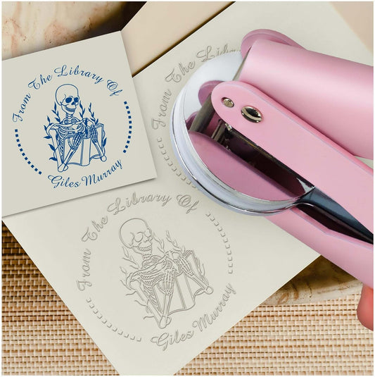 Skull Themed Library Book Embosser，Custom Book Business Card Paper Document Notebook，Self Inking Stamp，Book Lover Gifts，Christmas Gifts (Style02)