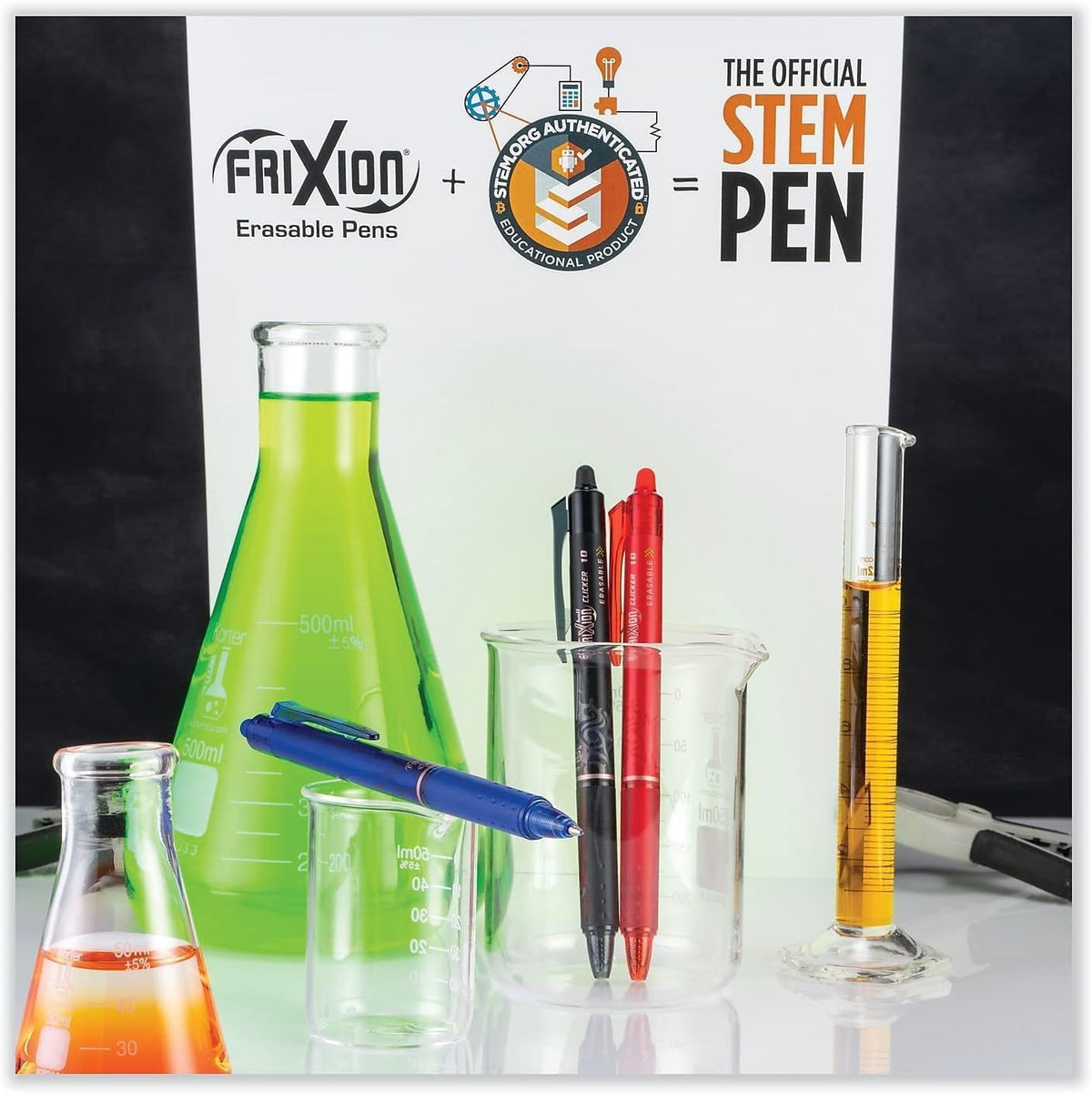 FriXion Clicker Retractable Erasable Gel Pen, Black/Blue/Red Bold Point, 6-pk; Bundle with Plastic Reusable Pouch