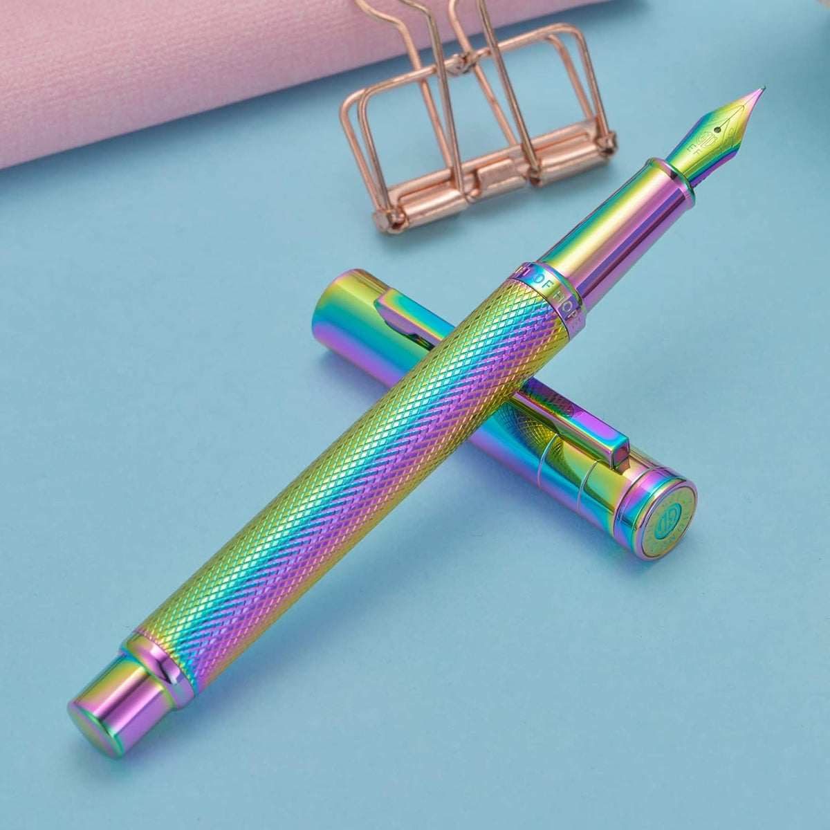Asvine Hongdian Forest Fountain Pen Fine Nib Rainbow Color with Converter and Metal Pen Box Set