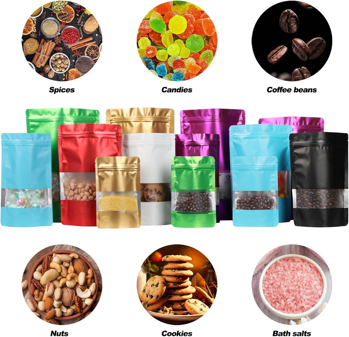 100 Pack Smell Proof Bags, Resealable Mylar Bags with Matte Window, Foil Pouch Stand-up Bags for Food Self Sealing Storage, Scratch Resistant Hand Storage Bags.(Gold, 4.7×7.9 Inch)