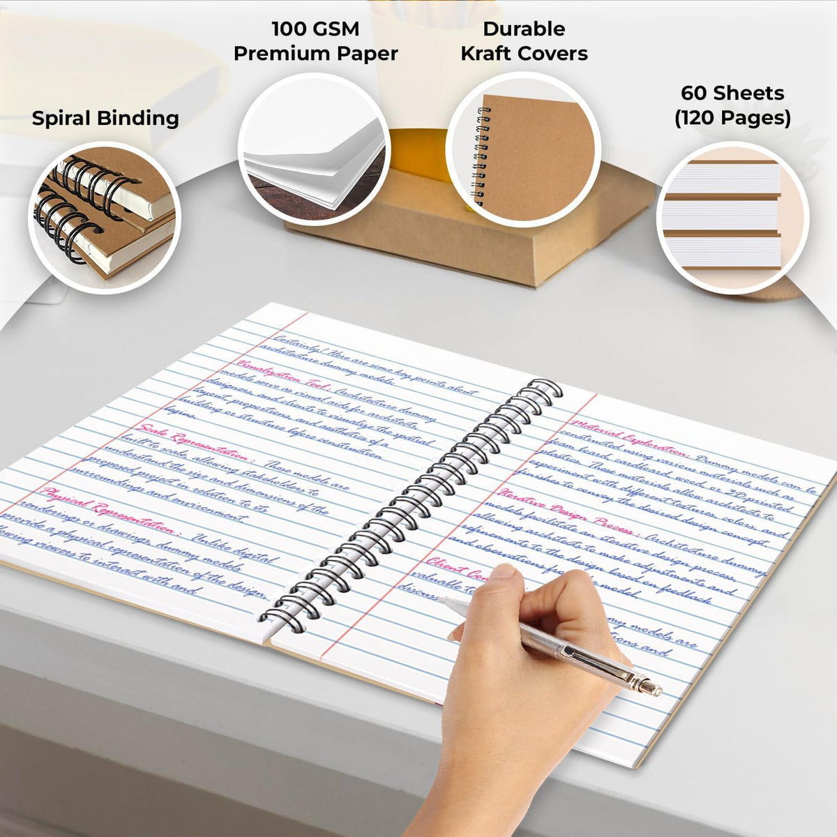 6 Pack Lined Journal Spiral Notebook College Ruled, 5.8 x 8.3, 120 Pages (60 Sheets), 100 GSM Thick Paper Notebooks, Daily Writing Journals for Men and Women, Work, Office & School Supplies