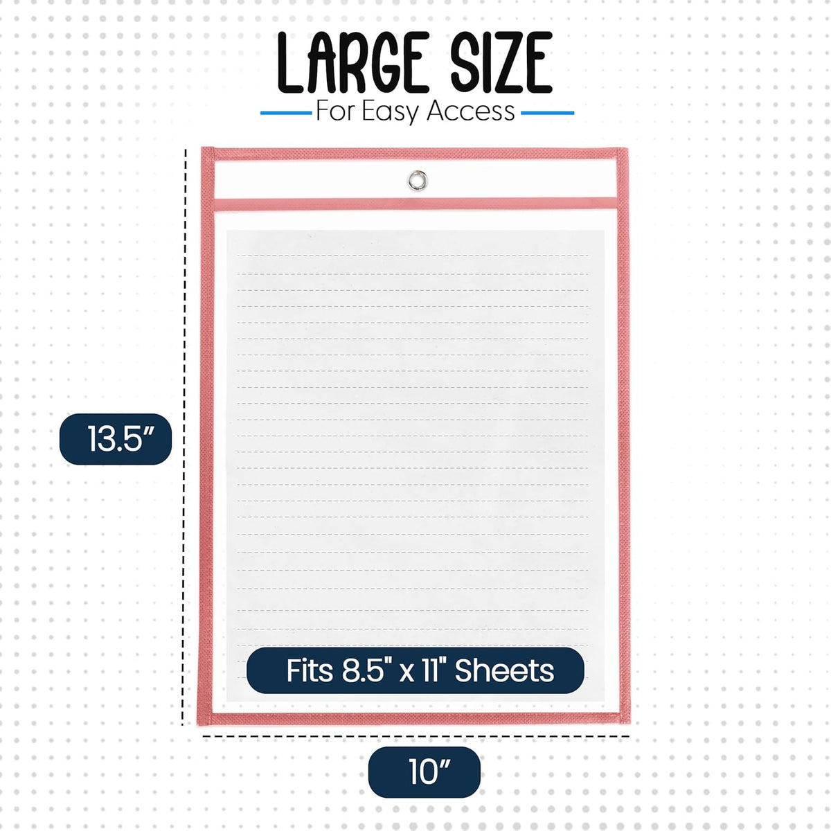 Essex Wares - 6 Pack, Peach, Durable Water-Resistant Dry Erase Pocket Document Protectors, 10" Wide x 13.5" Tall - Dry Erase Clear Plastic Sleeves - Reusable & Easy Erase Plastic Invoice Holders