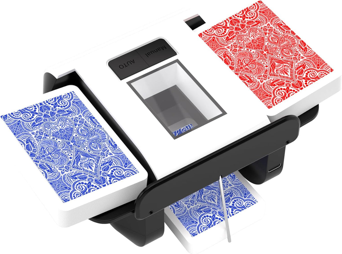 ADZERD Automatic Card Shuffler for 1-2 Decks with Dual Auto/Manual Modes, USB-C Rechargeable, Quiet Operation, Compatible with UNO, Poker, Mahjong, Bridge, Rummy, Skip-Bo, Phase 10 & More