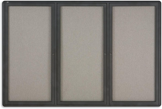 Quartet Enclosed Radius Fabric Bulletin Board, 6' x 4', 3 Door, Graphite Frame (2367L)