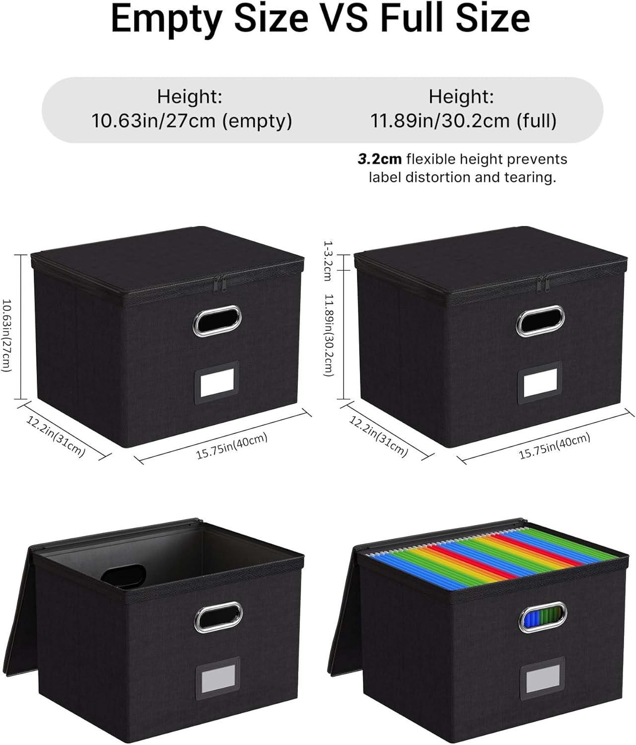 Oterri 1 Pack Large File Organizer Boxes with Lids, File Box with Mesh Pockets, Document Organizer Box for Legal/Letter Size Folders, Zippers Important Document Organizer (Black, Without Folders)