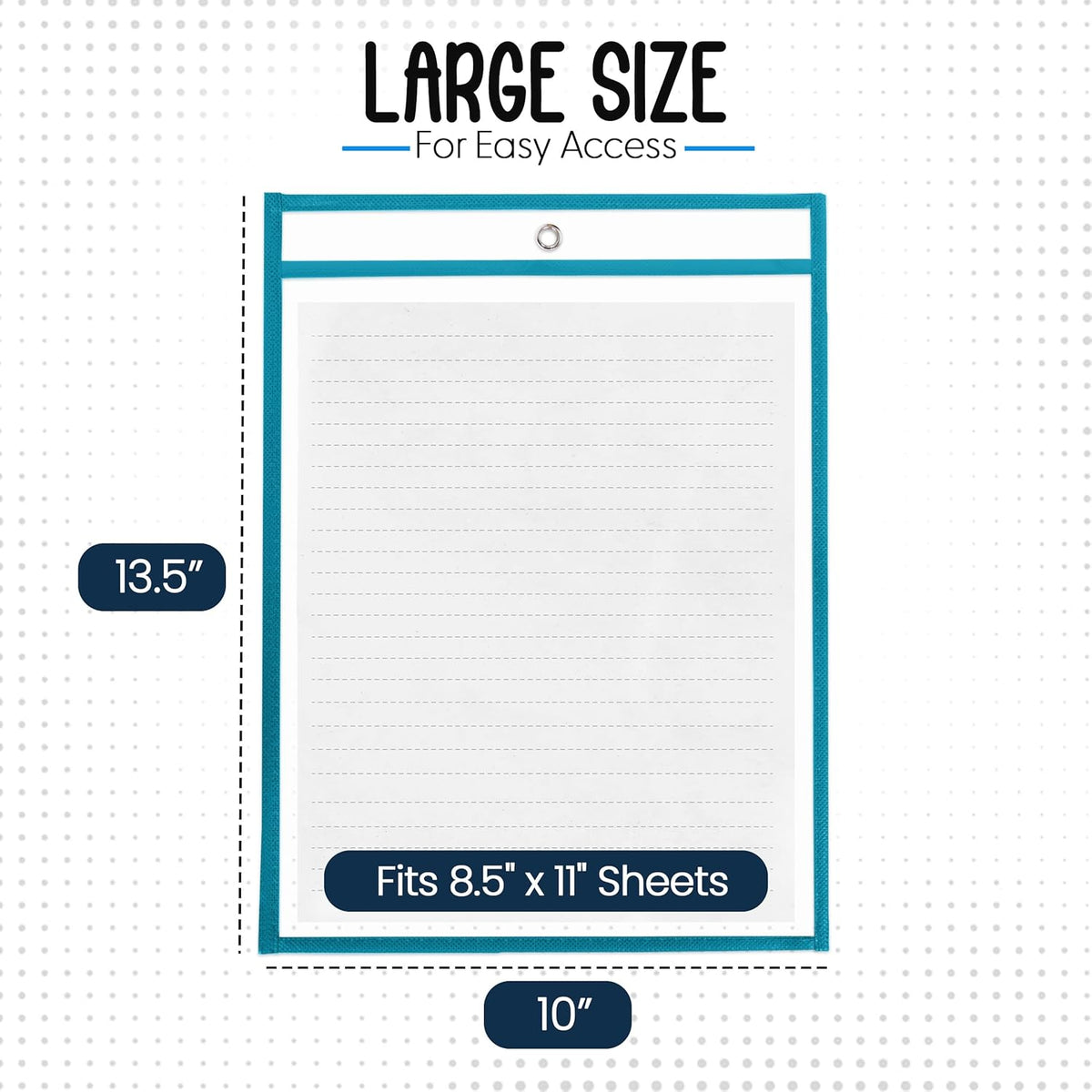 Essex Wares - 6 Pack, Teal, Durable Water-Resistant Dry Erase Pocket Document Protectors, 10" Wide x 13.5" Tall - Dry Erase Clear Plastic Sleeves - Reusable & Easy Erase Plastic Invoice Holders