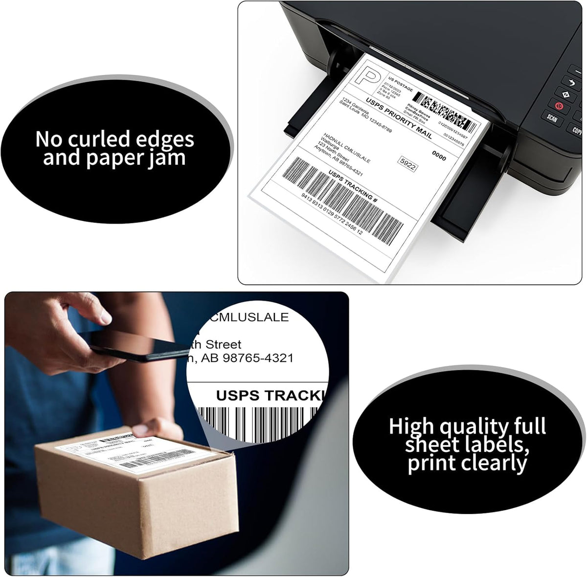 8.5" x 11" Full Sheet Label Sticker Paper for Laser & Inkjet Printers,Self Adhesive Full Page Shipping Labels,Printable White Matte Mailing Label Stickers(4000 Sheets,4000 Labels)