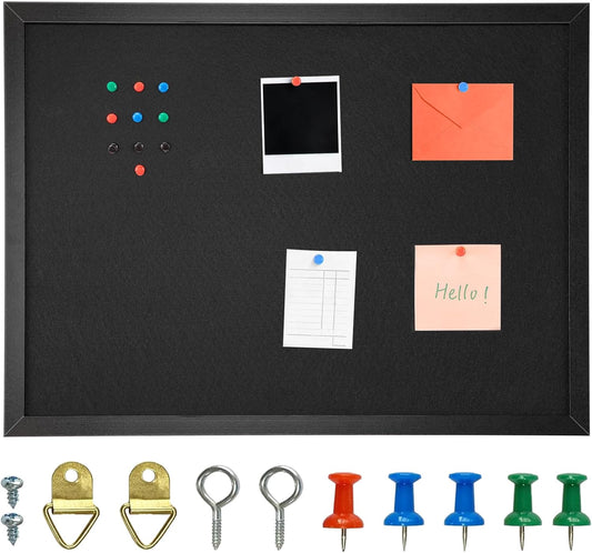 OWLKELA 17'' x 23'' Cork Board with Felt, Vision Board and Decorative Hanging Pin Board, Black Framed Display Bulletin Board for Walls, Ideal for Office, School and Home