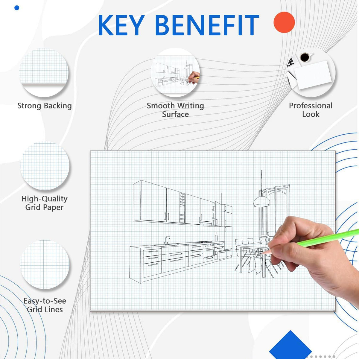 Graph Paper Pad - 30 Sheets/60 Pages, 24" x 36" Large Graph Paper 1" and 1/4" Blue Grid Paper for Engineer Architect Designer Mathematician Draftsmen Sketch House Commercial Building Plan Drafting