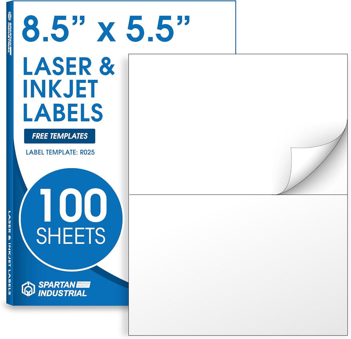8.5" X 5.5" Printable Half-Sheet Shipping Labels Compatible with Inkjet and Laser Printers - 100 Sheets, 200 Total Matte White Paper Stickers for Mailing and Packages - Spartan Industrial