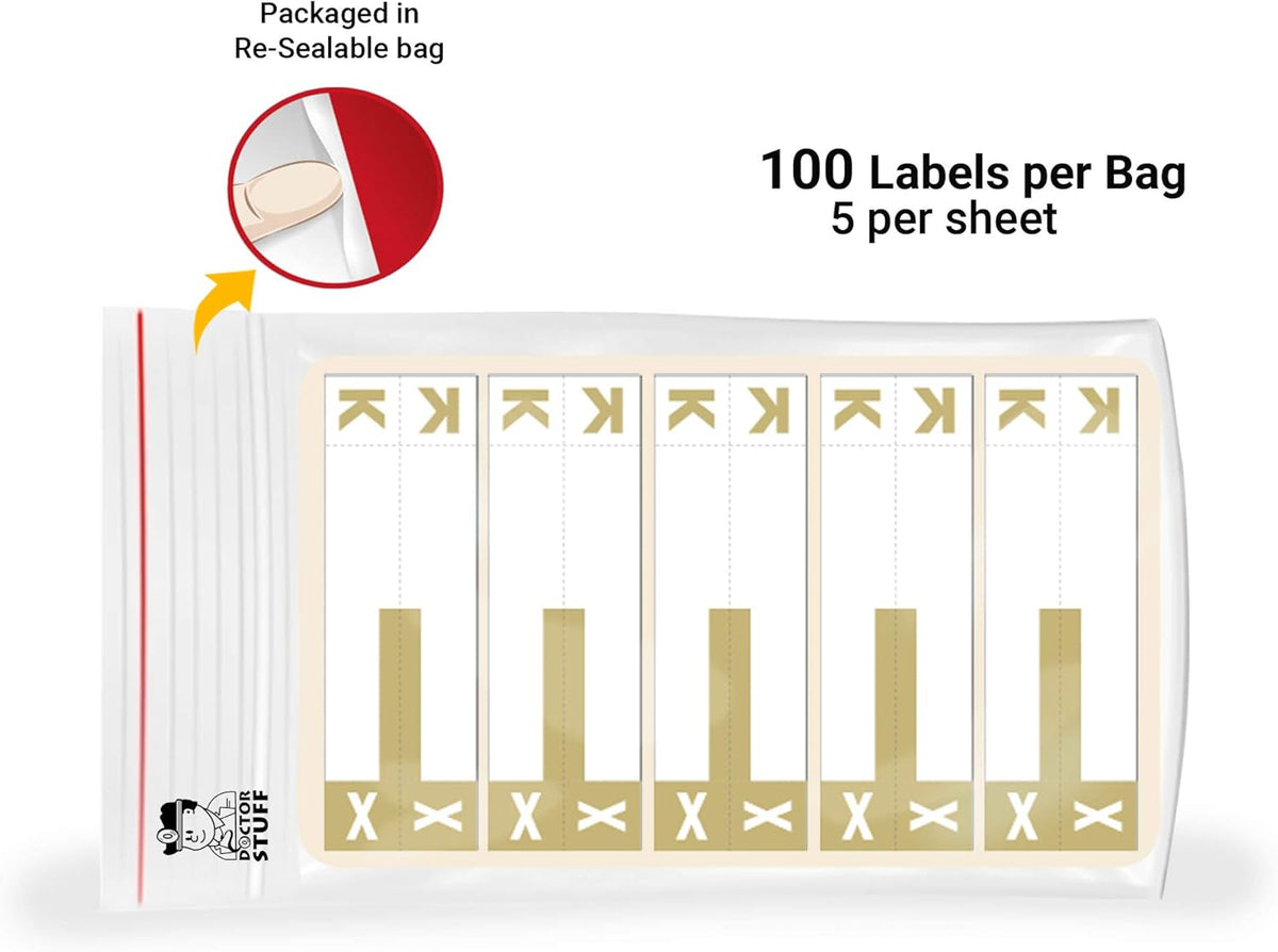 Doctor Stuff - File Folder Labels, Alphabet Letters, K/X, Compatible with Smead NCC - SNCC Series Alpha Stickers Light Brown, 1-5/32" x 3-5/8, 100/Package