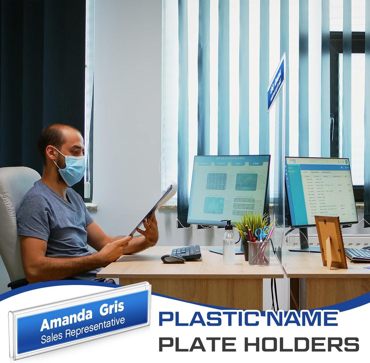 10 Pack Plastic Cubicle Name Plate Holder 8.5" Wide x 2" High Glass Wall Name Plate Holder Clear Acrylic Sign Display Stand for Home Office Business (Suitable for 1/4" Cubicle Wall)