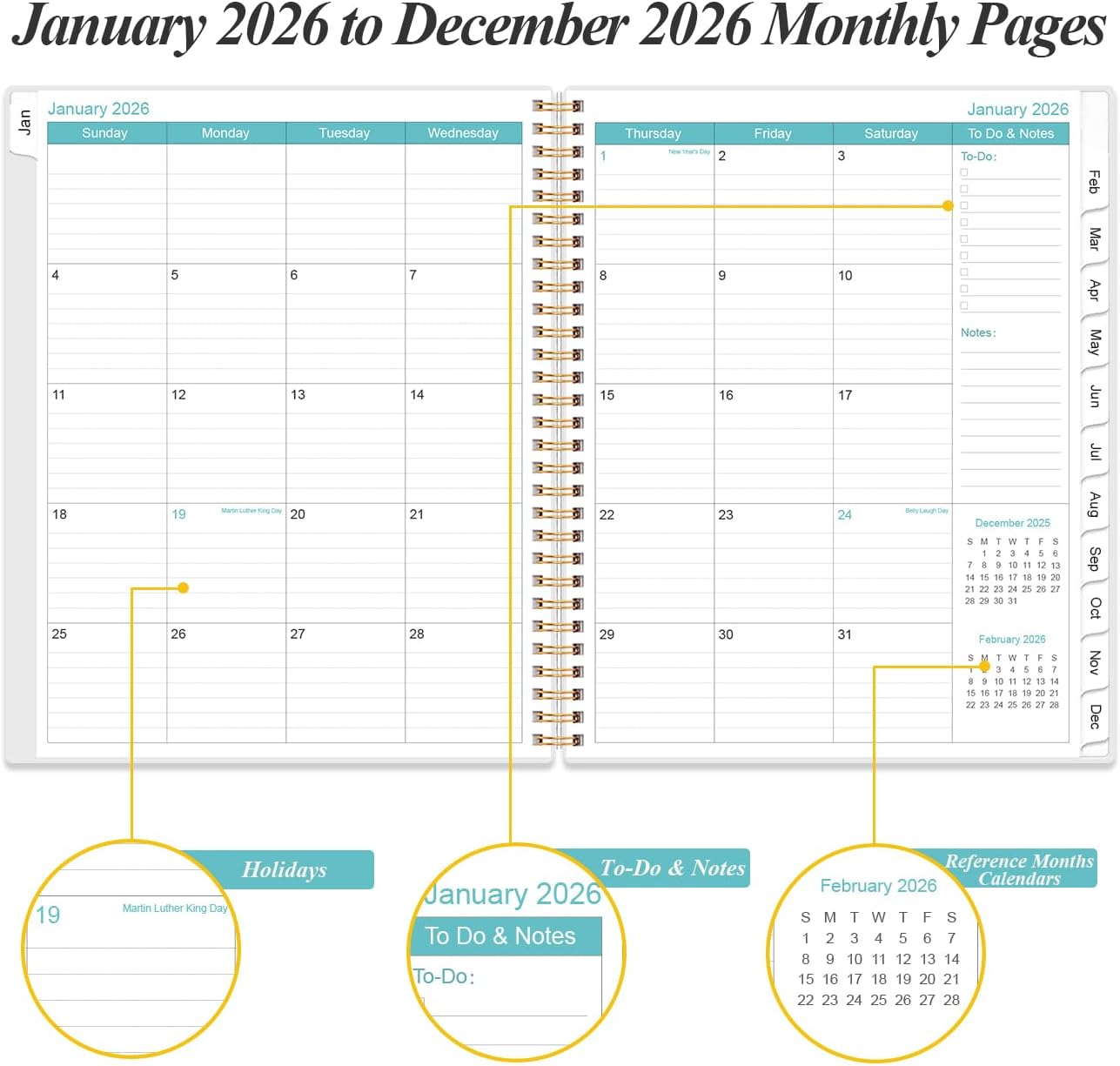 2026 Daily & Monthly Planner - One Page Per Day, Daily Planner from January 2026 - December 2026, Planner 2026 with 12 Monthly Tabs, 8.5" x 11", Flower-B
