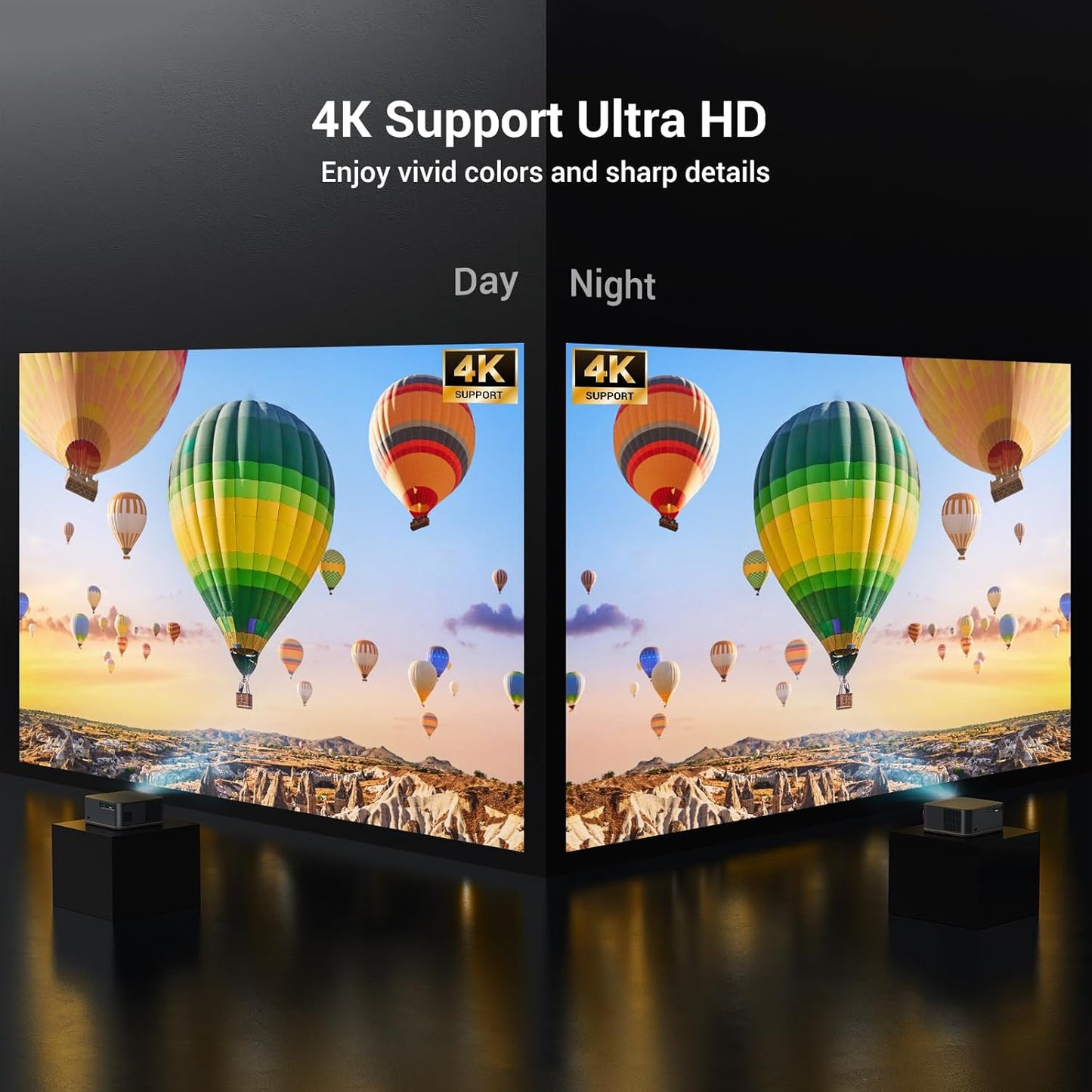 2000 ANSI 4K Full HD Projector with WiFi and Bluetooth, HAPPRUN Movie Home Theater with Auto Focus, 300'' Display for Indoor/Outdoor, Smart Proyector Compatible with Phone/TV Stick/PC/PS5
