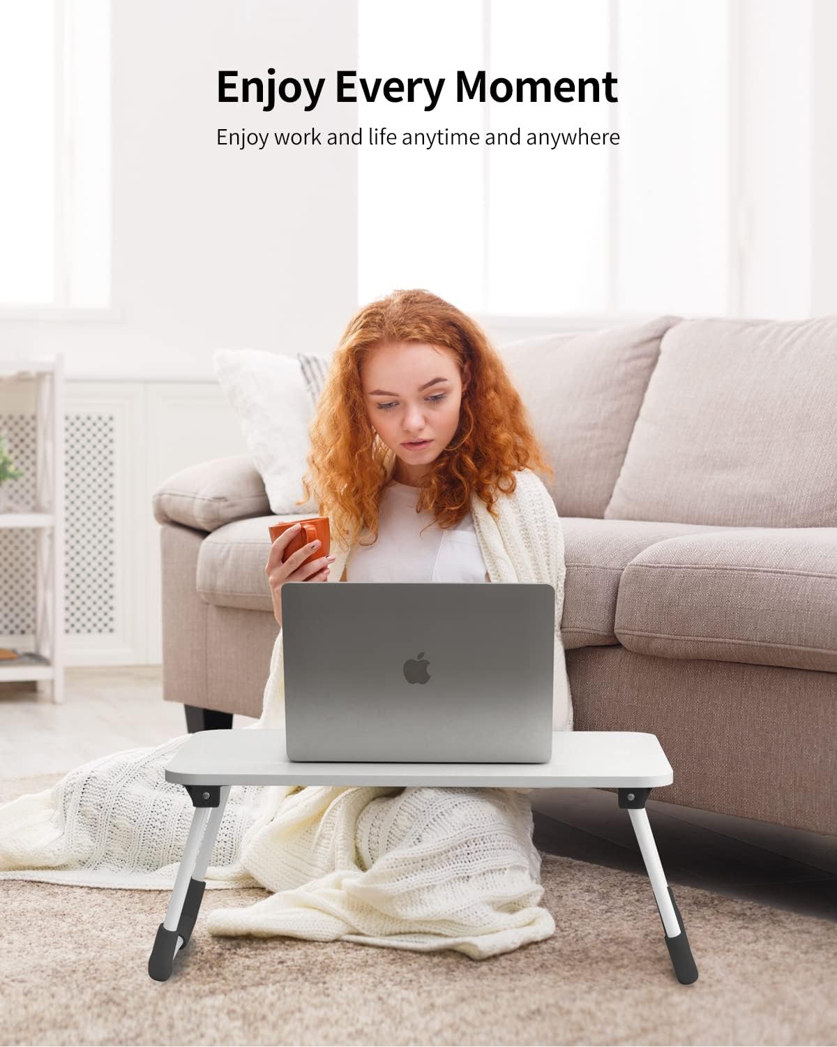 Ruxury Folding Lap Desk Laptop Stand Bed Desk Table Tray, Breakfast Serving Tray, Portable & Lightweight Mini Table for Sofa Couch Floor - - White