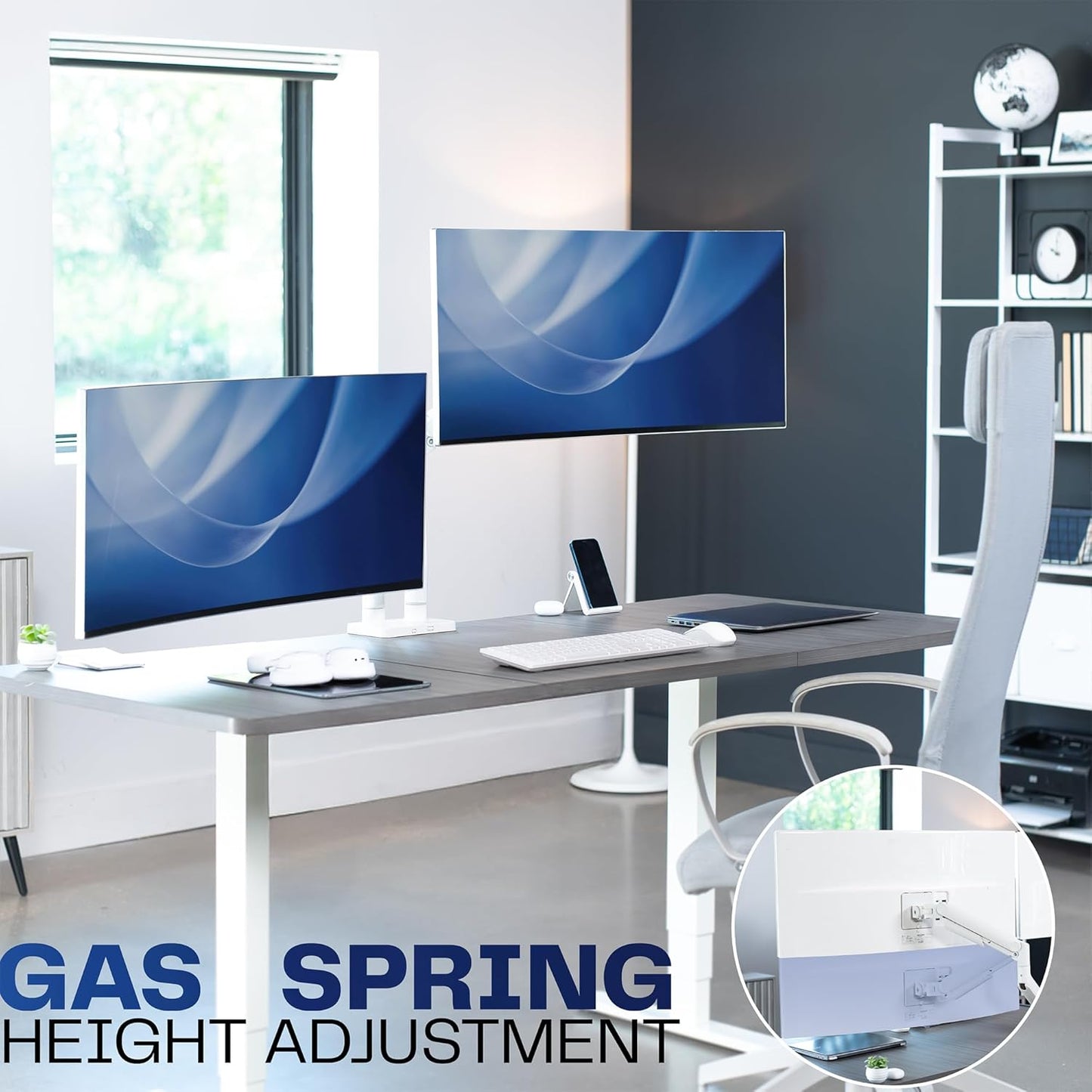 VIVO Heavy Duty Dual Ultra-Wide Monitor Tension Arm, Up to 45 inch Screens, Holds 44 lbs per Arm, Premium Desk Mount Monitor Stand for 2 Ultrawides, White, STAND-V200VW